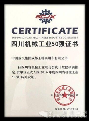 重汽王牌荣获16年度省机械工业50强称号.jpg 重汽王牌荣获16年度省机械工业50强称号.jpg